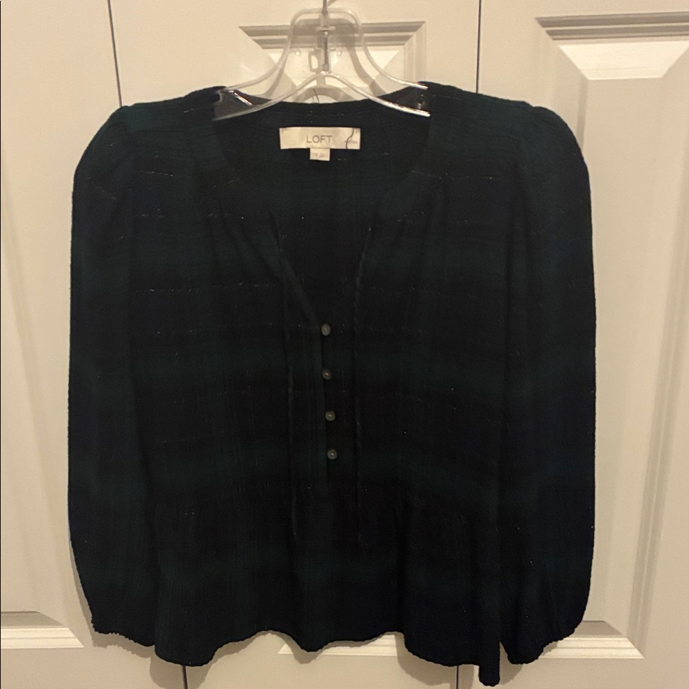 LOFT Petite Women's Shimmery Flannel V Neck Top